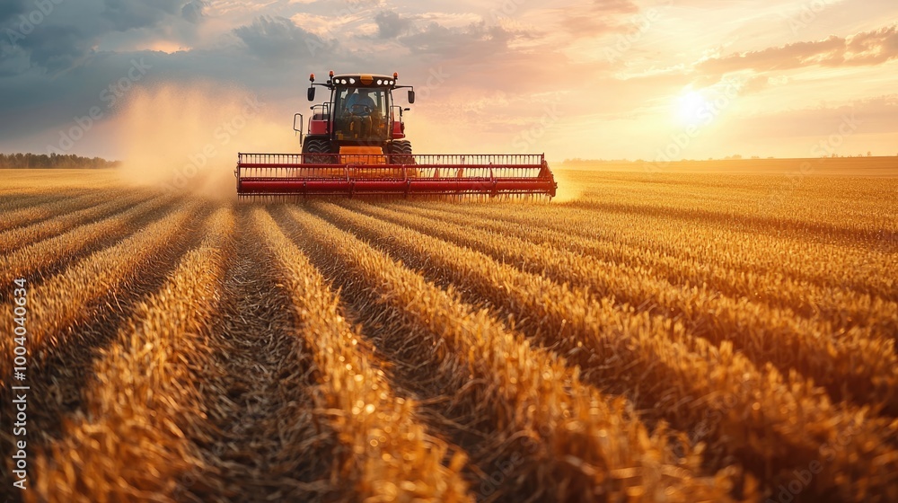 Modern Agricultural Harvesting: Farmer Using Technology in Vast Crop Fields Modern Agricultural Harvesting: Farmer Using Technology in Vast Crop Fields