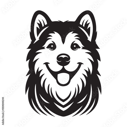Alaskan Malamute Dog Face Clipart Design - Dog Head Logo - Alaskan Malamute Vector illustration in black and white
