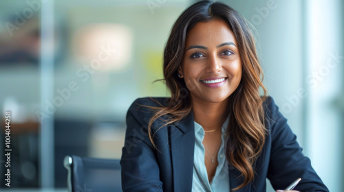 A shappy young Indian woman working in a corporate office photo