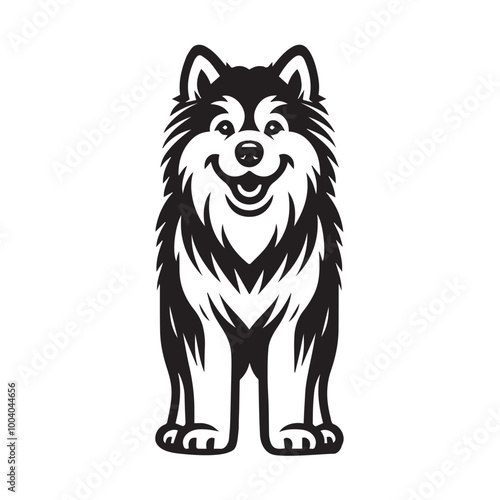 Alaskan Malamute Dog Face Clipart Design - Dog Head Logo - Alaskan Malamute Vector illustration in black and white
