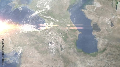 Zooming in on Gavar, Armenia frome space - Perfect for Travel Intros and Backgrounds. Realistic 3D Animation.	 photo