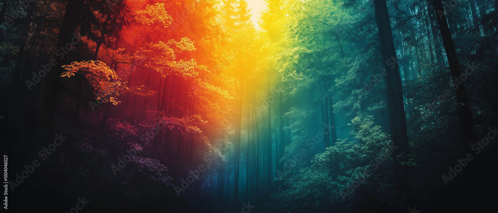 Fototapeta premium An illustration blending LGBTQ symbolism with nature, featuring colorful flora and fauna intertwined with pride symbols, representing unity, diversity, and harmony with nature. 