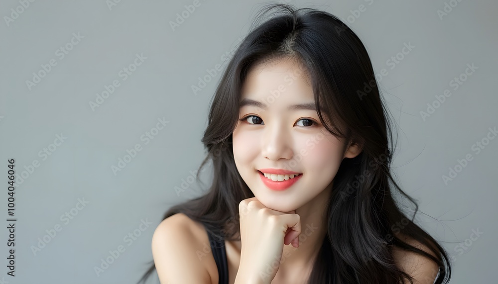 Beauty portrait of a model Japanese woman with beautiful white skin through skin care Beauty portrait of a model Japanese woman with beautiful white skin through skin care