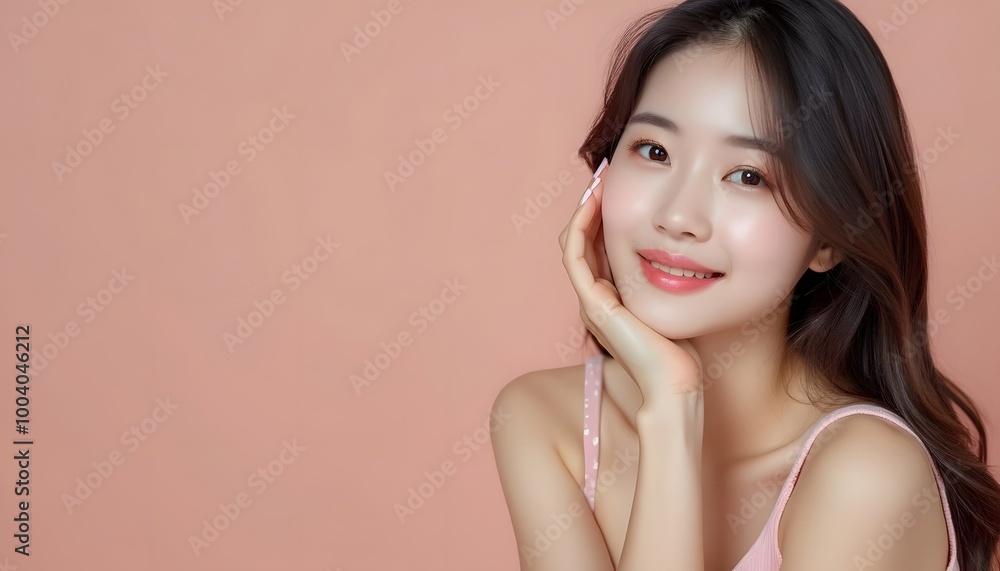 Beauty portrait of a model Japanese woman with beautiful white skin through skin care Beauty portrait of a model Japanese woman with beautiful white skin through skin care
