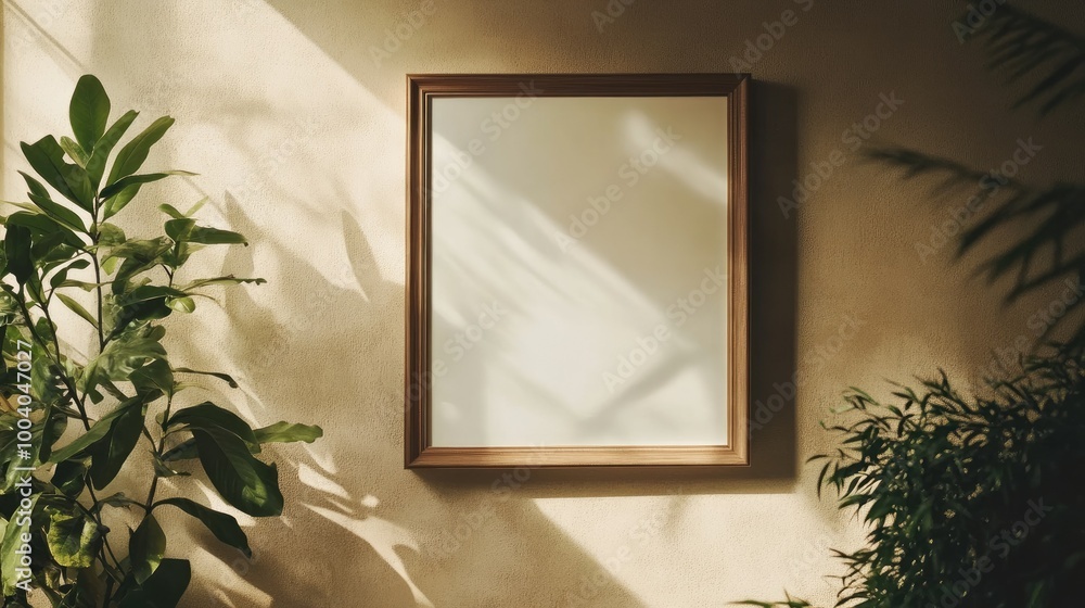Minimalist square frame in focus on a neutral beige wall, with blank space for text or visuals. Minimalist square frame in focus on a neutral beige wall, with blank space for text or visuals.