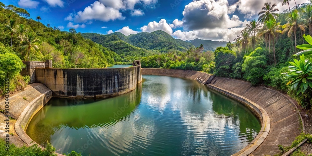 Wide-angle shot of dam at abandoned Bano Grande swim area in El Yunque National Forest, Puerto Rico Wide-angle shot of dam at abandoned Bano Grande swim area in El Yunque National Forest, Puerto Rico