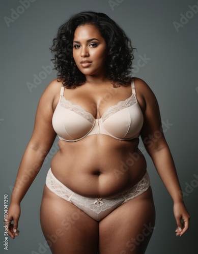 Empowering Black Woman in Nude Lace Lingerie