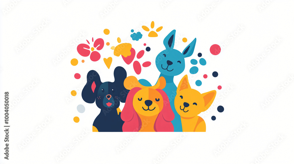 A whimsical logo for a pet grooming service, featuring playful animals and vibrant colors. A whimsical logo for a pet grooming service, featuring playful animals and vibrant colors.