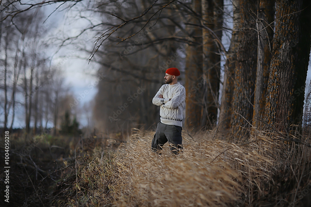 Fototapeta premium field autumn freedom man sweater, nature landscape