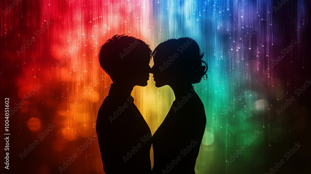 An illustration of a silhouette of two women on a rainbow-colored background, symbolizing LGBTQ pride, diversity and freedom. An illustration of a silhouette of two women on a rainbow-colored background, symbolizing LGBTQ pride, diversity and freedom.