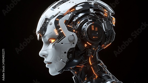 Futuristic Robot Face with Intricate Circuitry and Glowing Elements for Technology Enthusiasts