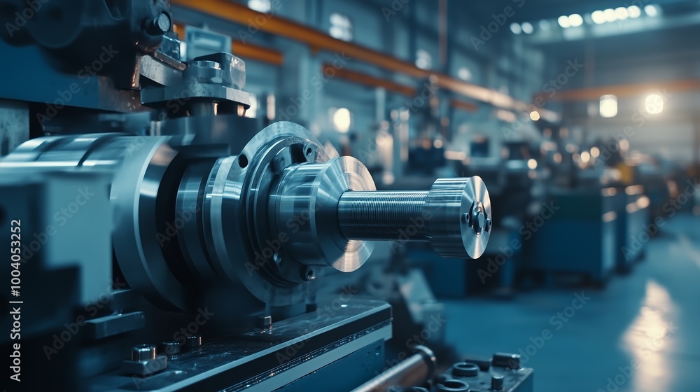 Fototapeta premium Machinery in a modern manufacturing facility working on metal components during daylight hours