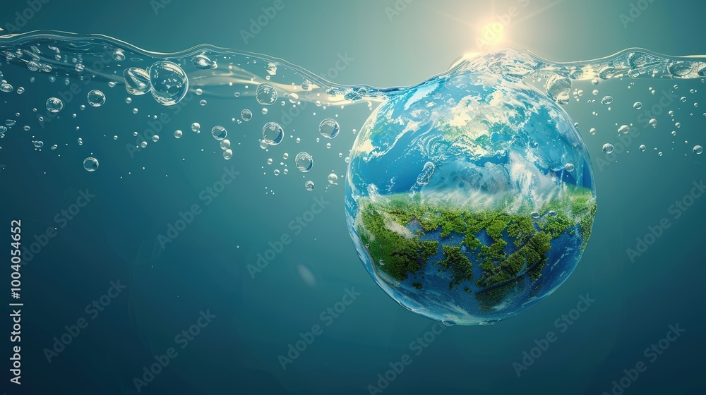 Fototapeta premium Earth in water background water splashes water preservation clean environment ecology