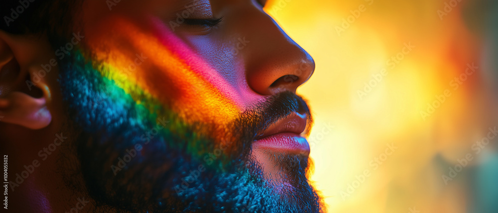 An illustration of man and rainbow-colored light, symbolizing LGBTQ pride, diversity and freedom. An illustration of man and rainbow-colored light, symbolizing LGBTQ pride, diversity and freedom.