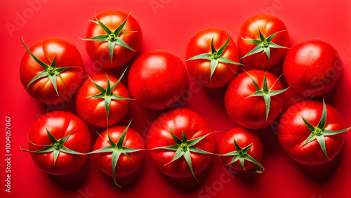 A background composed of fresh red tomatoes, healthy vegetables, and a healthy diet