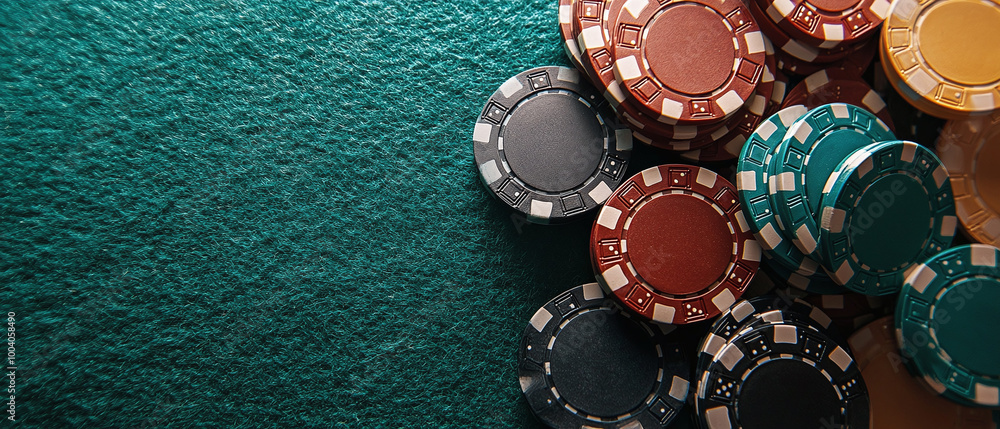 casino chips on green felt, with ample space for copy casino chips on green felt, with ample space for copy