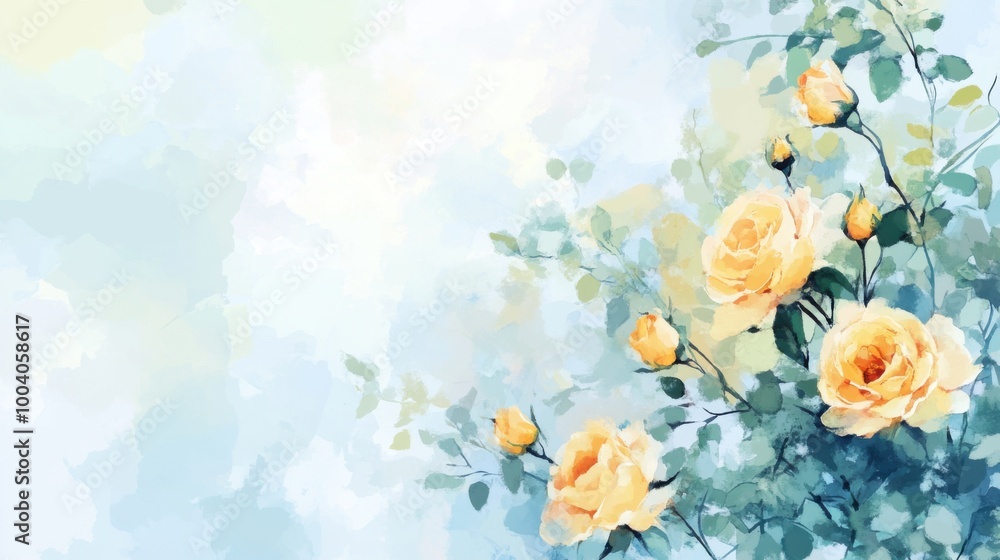 Yellow roses in watercolor style against a soft blue sky background, Ai Generation Yellow roses in watercolor style against a soft blue sky background, Ai Generation
