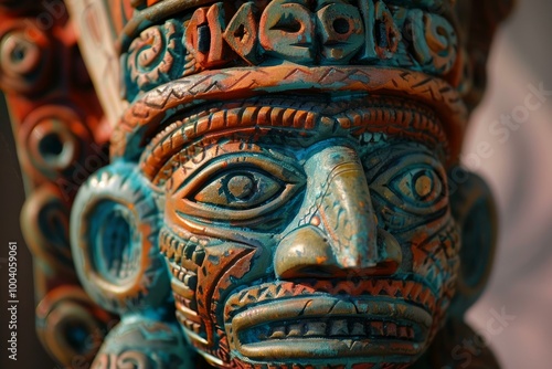 Wallpaper Mural Mayan statue with intricate carvings, made of stone and painted in bright colors Torontodigital.ca