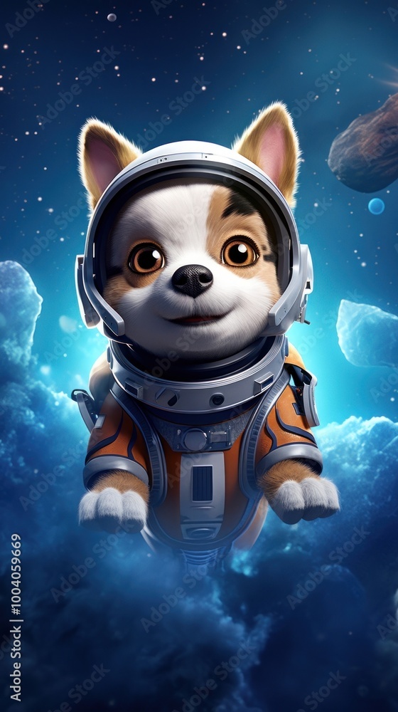 Fototapeta premium 3D cartoon dog for 3D character galaxy mammal animal.