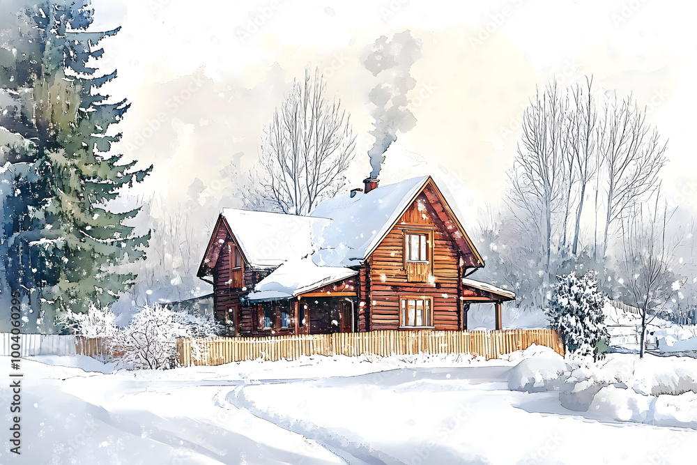 illustration watercolor winter house clipart illustration watercolor winter house clipart