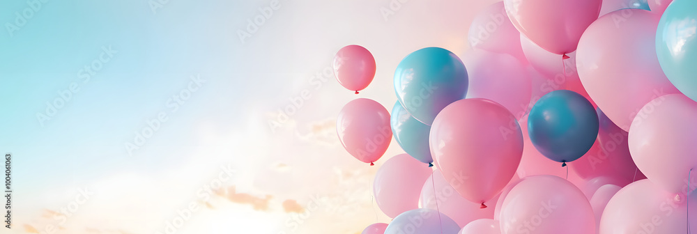 Beautiful panoramic background with pink and blue balloons Beautiful panoramic background with pink and blue balloons