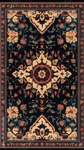 Persian turkish rug carpet pattern, Arabian ornamental carpet with decorative motifs