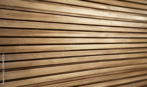  Wooden wall. Texture of wood panels. Pattern of slats with horizontal stripes. Modern interior fences and partitions used in architecture. Cladding from boards is a building material. 