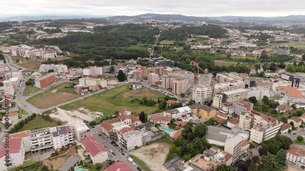 Aerial of Paços de Ferreira city in northern Portugal with urban and green areas Aerial of Paços de Ferreira city in northern Portugal with urban and green areas