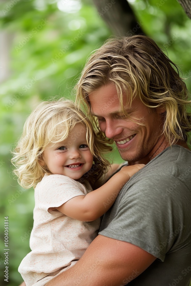 A child girl and her father play outdoors in a happy family environment A child girl and her father play outdoors in a happy family environment
