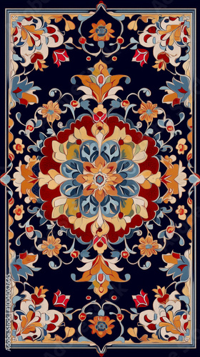 Persian turkish rug carpet pattern, Arabian ornamental carpet with decorative motifs