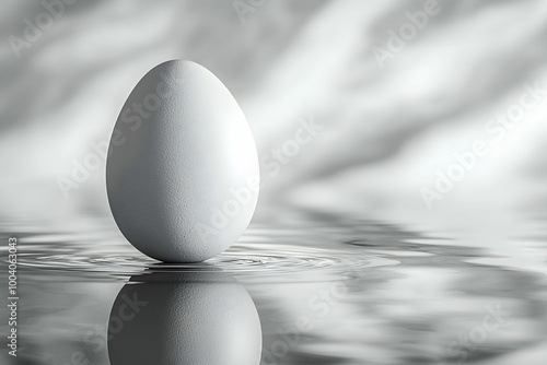 A single white egg floating on calm water in soft lighting photo