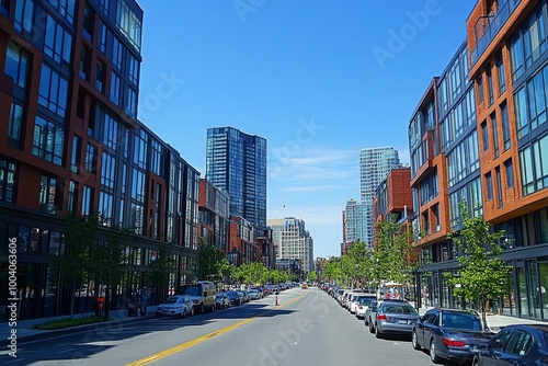 Boston city skyline street New Modern Seaport District Neighborhood, Generative AI