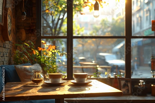 Cozy coffee moment in a sunlit café on a quiet afternoon