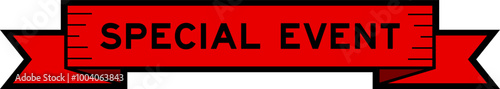 Red ribbon label banner with word special event on white background
