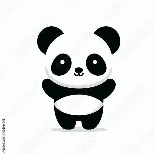 Black and white whimsical panda bear eating bamboo sitting on a branch near water silhouette,  panda on a white background. panda silhouettes design vector art illustration photo