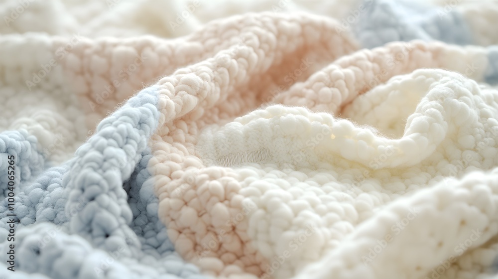 A cozy, textured baby blanket in soft pastel shades, with an embroidered name prominently displayed in the center, captured in a 3D illustration that emphasizes the softness and warmth A cozy, textured baby blanket in soft pastel shades, with an embroidered name prominently displayed in the center, captured in a 3D illustration that emphasizes the softness and warmth