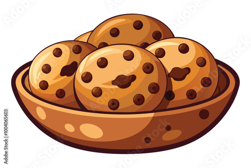 Chocolate bean cookies in a Bowl, illustration on white background.