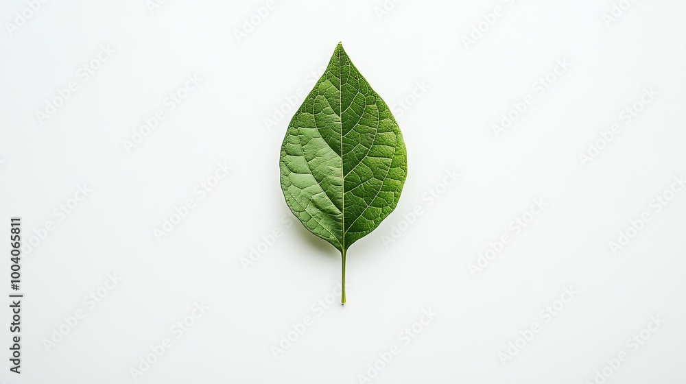 A single green leaf on a white background. A single green leaf on a white background.
