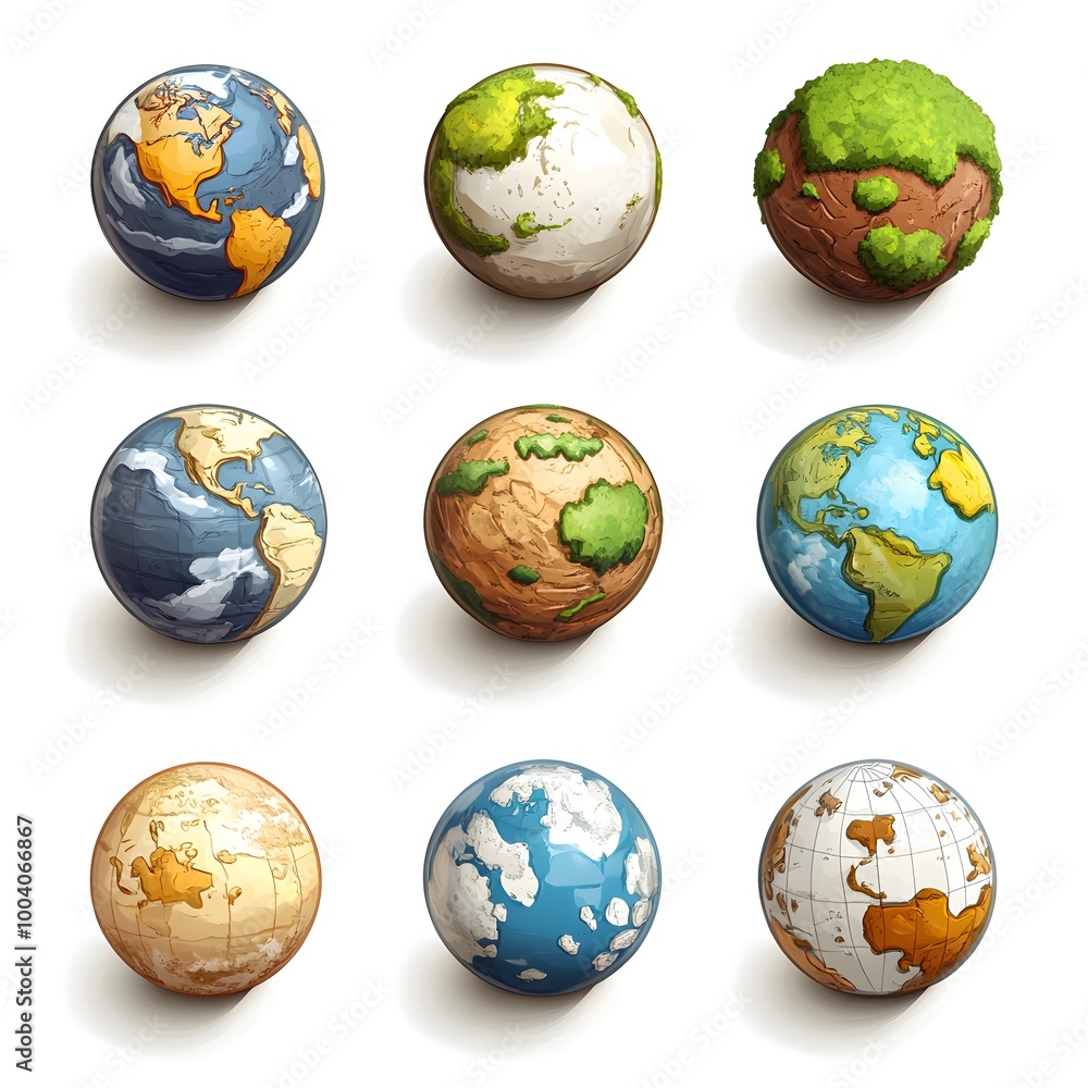 Cartoon Earth Globe Set Hand Drawn Illustration Planet Icons Cartoon Earth Globe Set Hand Drawn Illustration Planet Icons