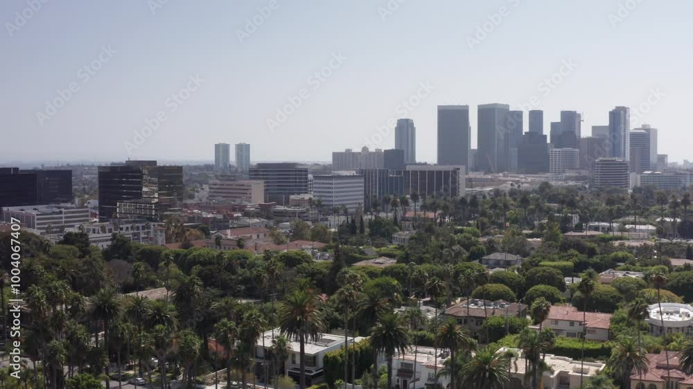 Rising aerial dolly shot of downtown Beverly Hills, California. 4K Rising aerial dolly shot of downtown Beverly Hills, California. 4K