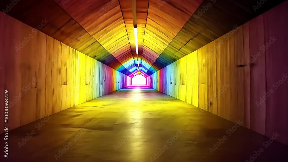Colorful illuminated tunnel with geometric patterns