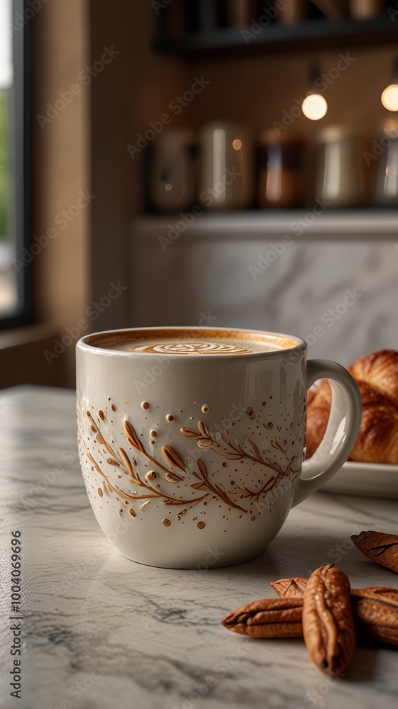 Fototapeta premium Latte Coffee in Ceramic Mug with Latte Art