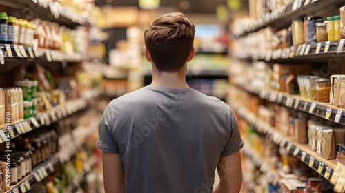 Wallpaper Mural Man Shopping in Grocery Store Aisle  Food Shopping  Retail Store  Supermarket Customer Torontodigital.ca