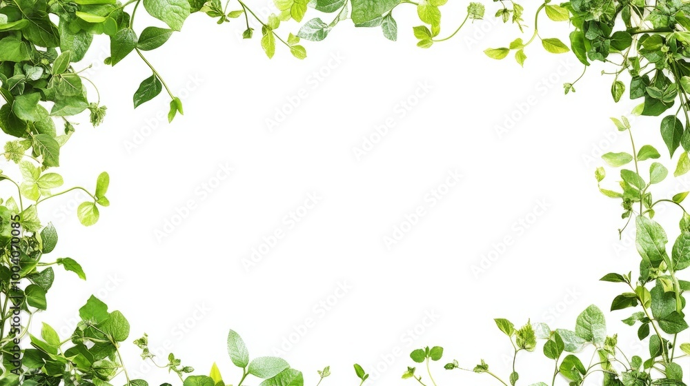 Simple Green leaves border with Ornamental Edges and White Background Simple Green leaves border with Ornamental Edges and White Background