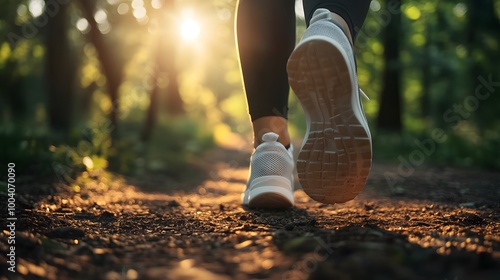 Running Shoes on Forest Path at Sunset