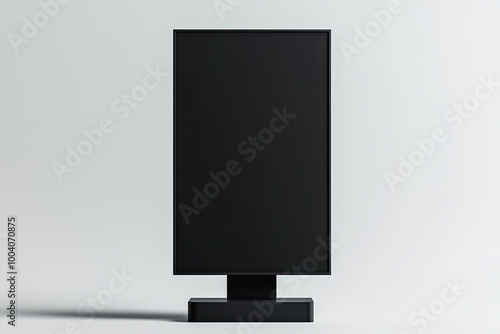  3D render of a black vertical billboard mockup on a stand, against a white background. Created with Ai