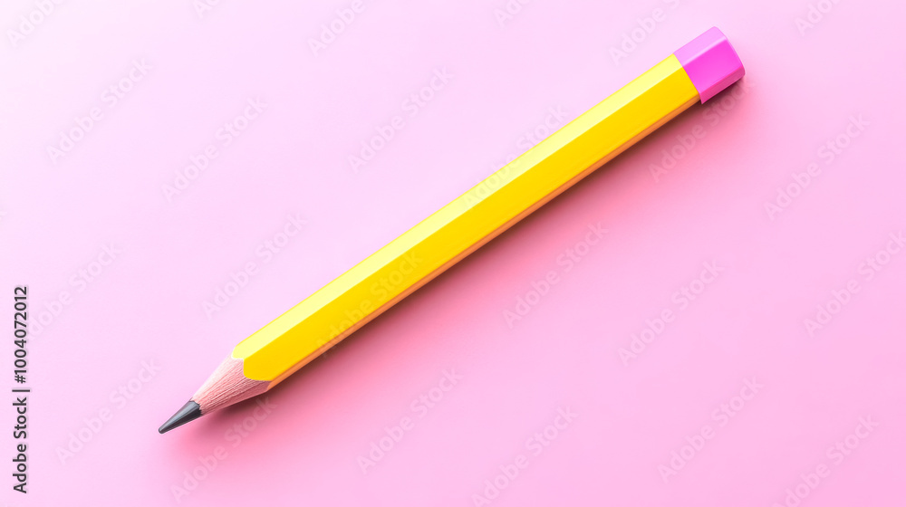 Sharp yellow pencil pointing up left on pink background Sharp yellow pencil pointing up left on pink background