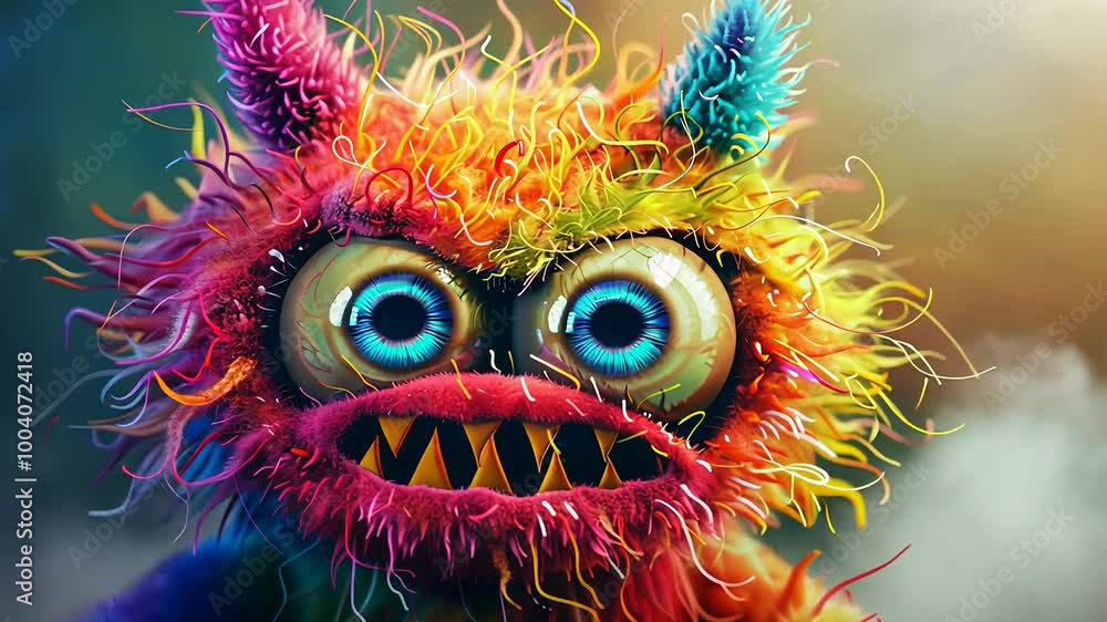 Colorful furry monster with big eyes sharp teeth Colorful furry monster with big eyes sharp teeth