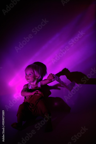 silhouette of a child in the night with different light effects