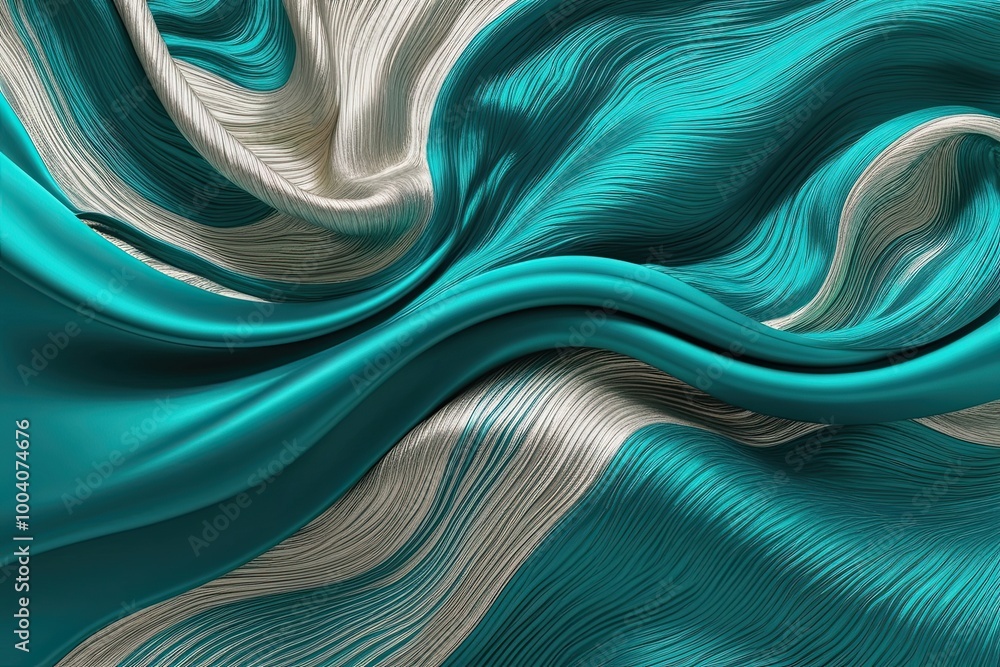 Naklejka premium Vibrant Teal and Turquoise Flowing Background with Luxurious Texture and Dynamic Illumination
